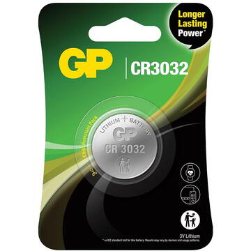 Baterie GP Batteries, butoni (CR3032) 3V lithium, blister 1 buc. "GPCR3032E-2CPU1" "GPPBL3032001" (include TV 0.01 lei)