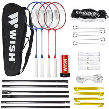 Activitati in aer liber WISH Set badminton ALUMTEC 5566 4 rachete + 3 volante + plasa + linii