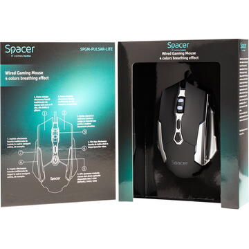 Mouse Spacer SPGM-PULSAR-LITE Gaming cu fir USB Optic 3200 dpi Negru