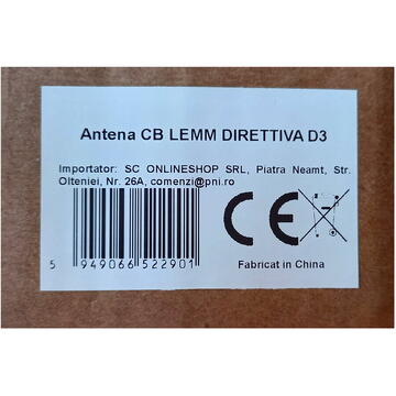 Antena CB de baza LEMM DIRETTIVA D3, 3 elementi, 26-30 MHz, 1200W, castig 9dB, lungime 270 cm, rezistenta la vant 150km/h, fabricata in Italia