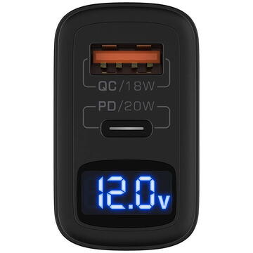 Incarcator de retea Wall charger Blitzwolf BW-S19, USB, USB-C, 20W (black)