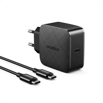 Incarcator de retea Wall charger UGREEN CD217, 65W, USB-C (black) + USB-C to USB-C cable, 2m (black)