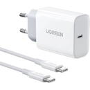 Incarcator de retea UGREEN USB-C wall charger, 30W + USB-C cable (white)