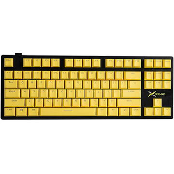 Tastatura Wireless Mechanical Keyboard Delux KM13DP 2.4G , Galben/Negru, Fara fir, 87 taste
