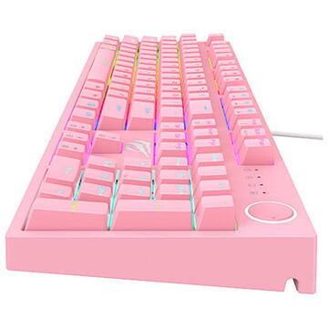 Tastatura Havit KB871L Tastatura Mecanica Gaming, Iluminare RGB, USB, Cu fir,  Roz, 104 taste