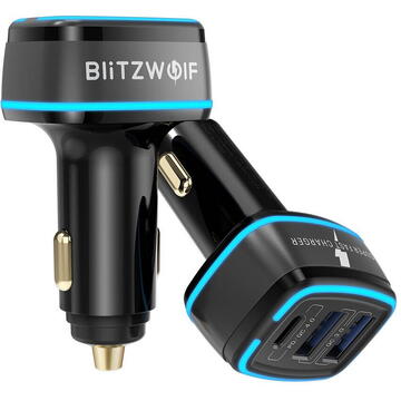 Blitzwolf BW-SD7 car charger, 2x USB, USB-C, 80W (black)