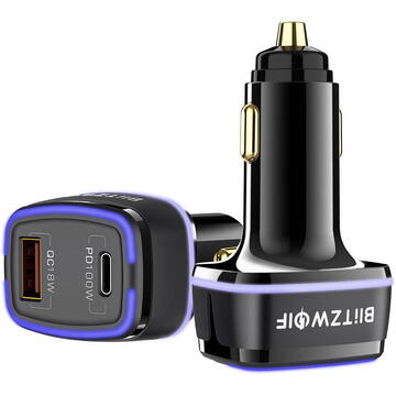 Car Charger BlitzWolf BW-SD8, USB, USB-C, 100W (black)
