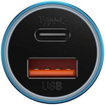 Baseus Golden Contactor Max car charger, USB + USB-C, 60W Albastru