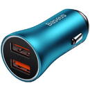 Baseus Golden Contactor Max car charger, 2x USB, 60W Albastru
