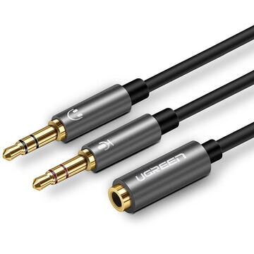 Accesorii Audio Hi-Fi Audio AUX splitter UGREEN headphones + microphone to 3.5 mm mini jack cable, 28cm, aluminium (black)