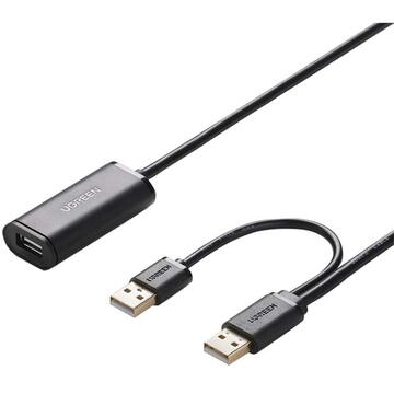 UGREEN US137, 2x USB 2.0 extension cable, active, 10m (black)