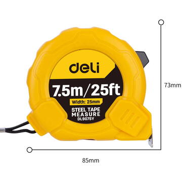 Steel Measuring Tape 7,5m/25mm Deli Tools EDL9075Y (yellow)