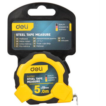 Steel Measuring Tape 5m/19mm Deli Tools EDL3796Y(yellow)