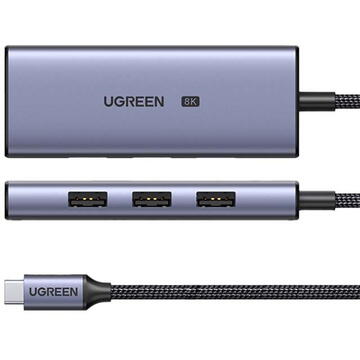 UGREEN CM500 4-in-1 Adapter USB-C to 3x USB 3.0 + HDMI2.1 8K (Grey)
