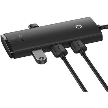 Baseus Lite WKQX030401, 4 porturi USB 3.0,Type-C, lungime 1m, negru