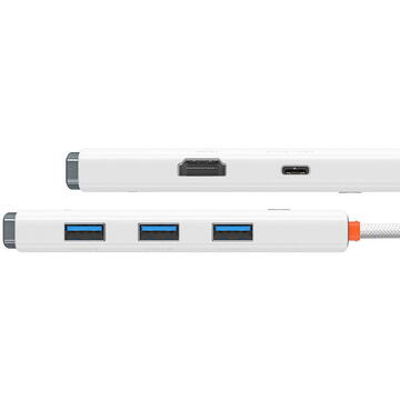 Baseus Lite Series Hub 5w1 USB-C to 3x USB 3.0 + USB-C + HDMI (white)