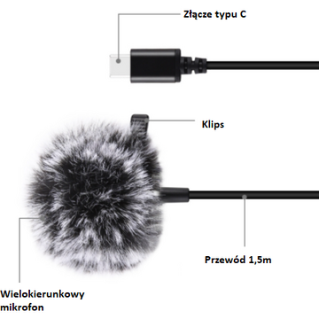 Puluz Jack Lavalier Wired Condenser Recording Microphone 1.5m USB-C / Type-C PU425
