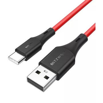 BlitzWolf BW-TC15, USB-C, 3A, 1.8m, Negru/Rosu