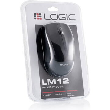 Mouse Logic LM-12, Negru, USB, 1000 dpi, optic, 3 butoane, cablu 1.3M