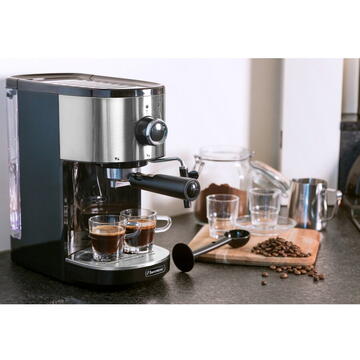 Espressor Bestron espresso machine AES800STE,1450 W,15 bari,2 cesti, Cafea macinata,1.2 litri, Argintiu / Negru