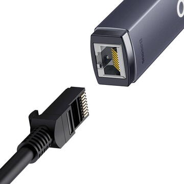 Adaptor placa de retea Baseus Lite WKQX000013, USB 2.0 - RJ-45 10/100 Mbps, metalic, LED, gri