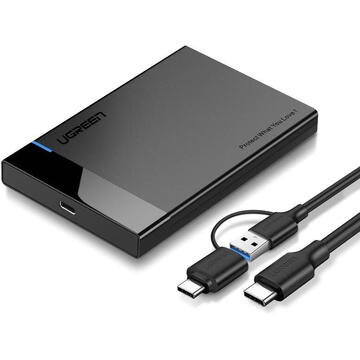 HDD Rack UGREEN US221 SATA External Drive Enclosure HDD 2,5", USB 3.0 + USB-C to USB-C 3.1 (black)