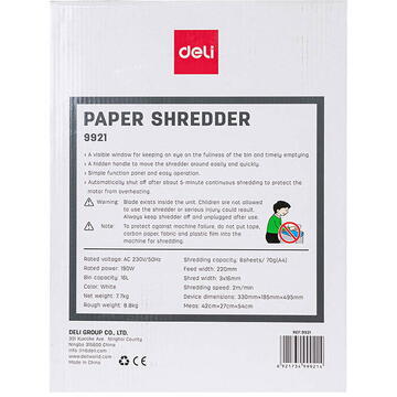Distrugator documente Deli Office Paper Shredder Deli E9921-EU, 16L