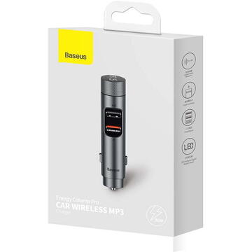 Modulator FM Baseus Energy Column Pro Car Wireless MP3 Charger, Bluetooth 5.0, 2xUSB, 30W (grey)