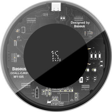 Baseus Simple, WXJK-BA02, Negru/Transparent, 15W, Cablu USB-C inclus