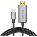 USB-C to HDMI 2.0B cable, 1m, silver-black, golden tips, SAVIO CL-170