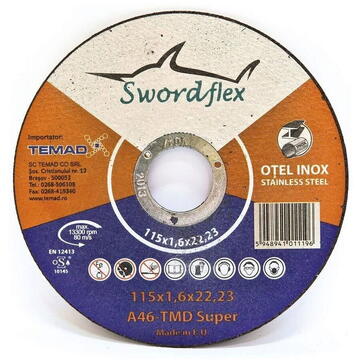 Disc de taiere SWORDFLEX A 46 TMD SUPER, plat, pentru otel, inox, 125mmx1,6mm