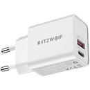 Incarcator de retea BlitzWolf BW-S20, USB, USB-C, 20W Alb