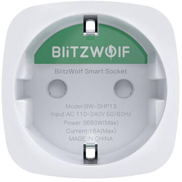 Prize inteligente BlitzWolf BW-SHP13 cu monitorizarea energiei, Putere 3680W, 16A, WiFi, Alb