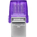 Memorie USB Kingston DataTraveler microDuo 3C 256GB USB Stick (Purple/Transparent, USB-A 3.2 Gen 1, USB-C 3.2 Gen 1)