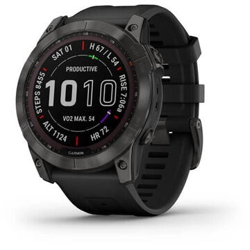 Smartwatch Garmin fenix 7X Sapphire Solar Edition (51) Titan DLC Carbon Grey cu curea neagră