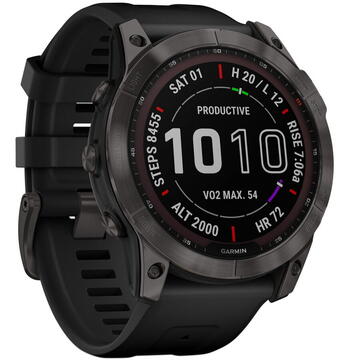 Smartwatch Garmin fenix 7X Sapphire Solar Edition (51) Titan DLC Carbon Grey cu curea neagră