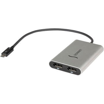 Sonnet adapter Thunderbolt 3> Dual DisplayPort (silver / black, 30cm)