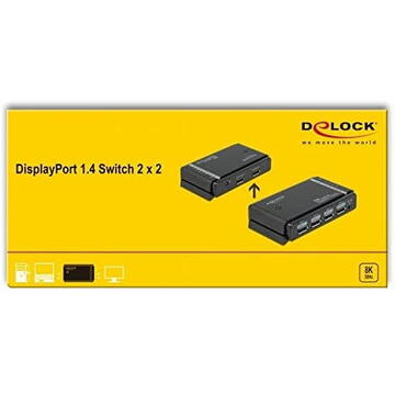 DeLOCK DisplayPort 1.4 Switch 2 x 2 DisplayPort in to 1 x 2 DisplayPort out 8K, DisplayPort Switch (black)