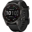 Smartwatch Garmin fenix 7S  Sapphire Solar Edition (42 mm), Titan DLC Carbon Grey cu curea neagră