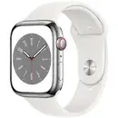 Smartwatch Apple Watch 8 Cell 45mm Steel Silver/White Sport Band