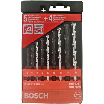 Bosch Set 9 burghie, caseta 5 metal + 4 zidarie, D3-8mm