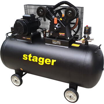 Stager HMV0.6/370-10 compresor aer, 370L, 10bar, 600L/min, trifazat, angrenare curea