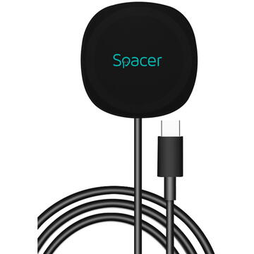 Incarcator de retea INCARCATOR wireless SPACER 2 in 1 cu suport inclus, compatibil prindere magnetica Iphone, Quick Charge 15W Qi, conector Type-C, negru "SPAR-WCHGQ-02" (include TV 0.18lei)
