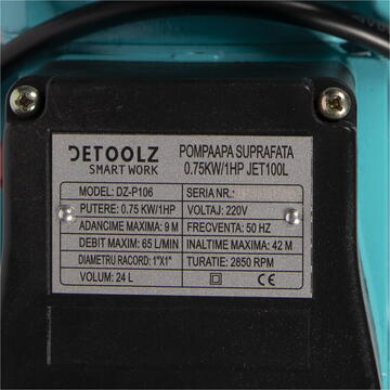 Detoolz Pompa apa suprafata 0,75kW/1HP JET 100L
