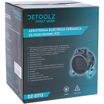 Detoolz Aeroterma electrica ceramica, 25/1500/3000W, PTC