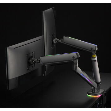nano RS NanoRS 2-Fold Gaming Monitor Mount 17-32" with Adjustable RGB LED Lighting Desk Mount Height Adjustable Swivel Tilt Max. 9kg VESA 75x75 / 100x100