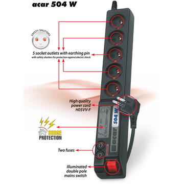 Prelungitor HSK DATA ACAR 504 W surge protector 5 AC outlet(s) 230 V 1.5 m Black