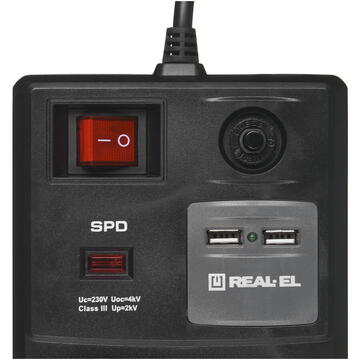 Prelungitor Listwa Zasilająca REAL-EL FRS-8F USB Charge 3m