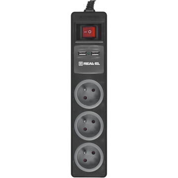 Prelungitor Listwa Zasilająca REAL-EL FRS-3 USB Charge 1,8m