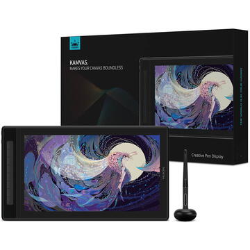 Tableta grafica HUION Kamvas Pro 16 2,5k QLED cu ecran complet laminat, 145%sRGB, suport inclus -15,6 inchi